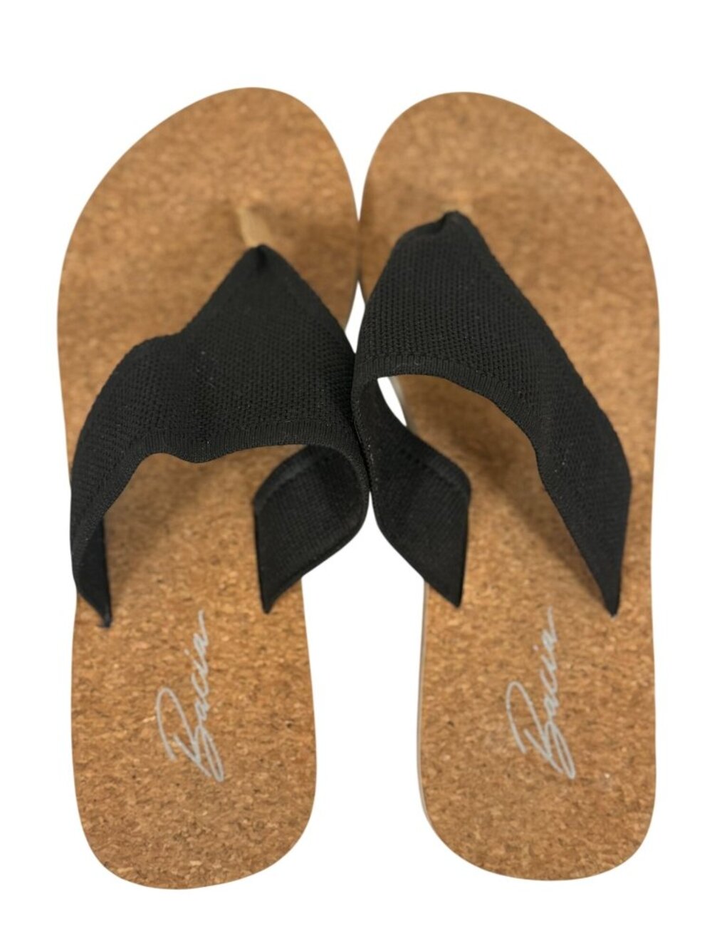 Bacia Womens Cork & Fabric Knit Flip-Flops Size 8 Black Casual Sandals Stretch